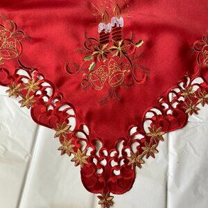 Embroidered 103"L x 58"W Christmas Red Tablecloth